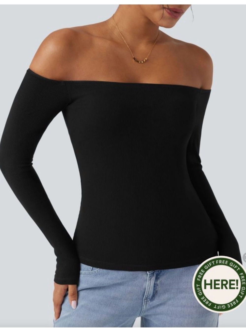 Off-Shoulder Black Long Sleeve Top